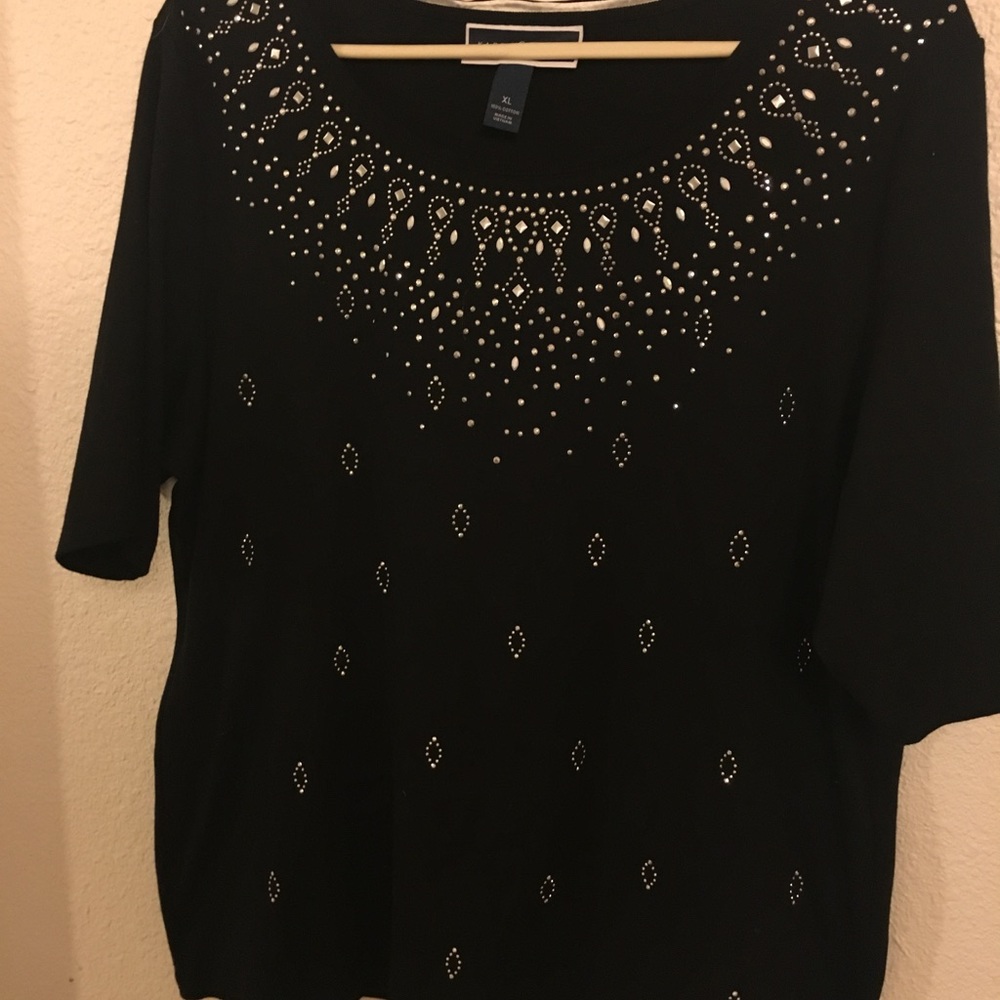 Karen Scott Black Embellished Beaded Top | Silver Studded Tee | Tunic | XL - Picture 4 of 6